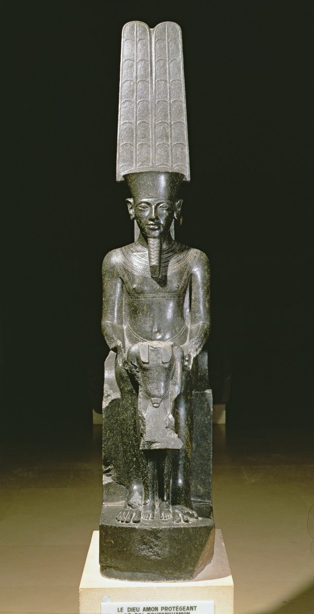 Tutankhamonia suojeleva Amun-jumala patsas, Egypti, Uusi kuningaskunta, n. 1347-37 eKr. (graniitti) tekijältä Egyptian 18th Dynasty