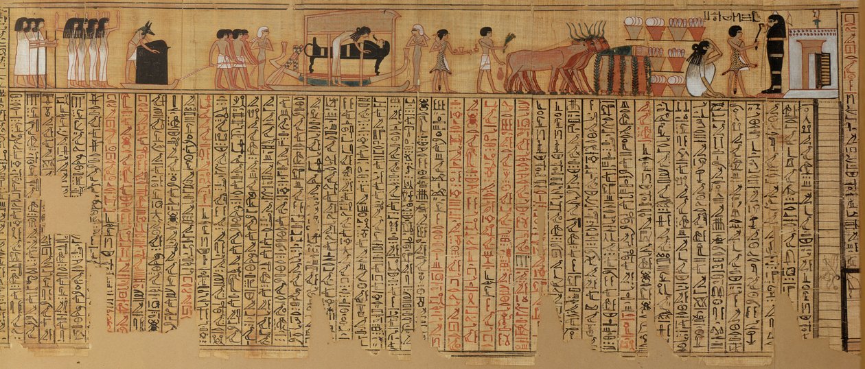 Vainajan henki laskeutumassa hautaan, kirjuri Neqbedin kuolleiden kirjasta, Uusi kuningaskunta (papyrus) tekijältä Egyptian 18th Dynasty