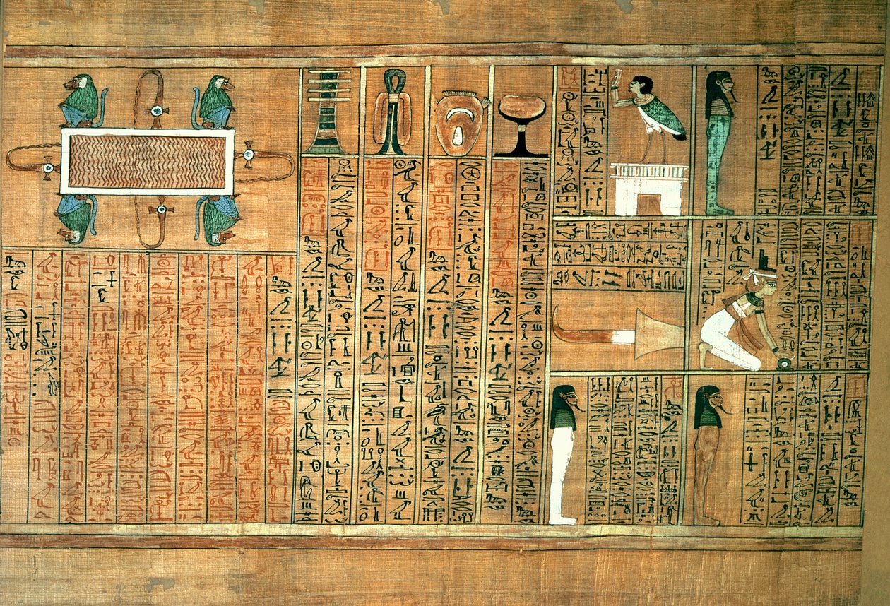 Yksityiskohta, joka kuvaa vainajaa ja hänen Baa, kirjailijan kuolleiden kirjasta, n. 1250 (maalattu papyrus) tekijältä Egyptian 19th Dynasty