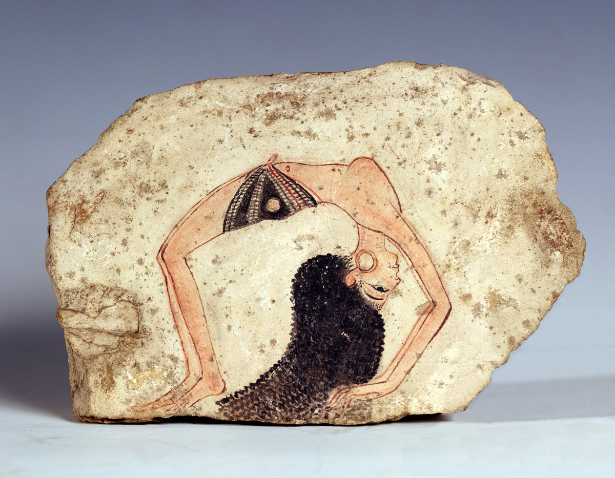 Fragmentti seinämaalauksesta, joka kuvaa akrobaattista tanssijaa viihdyttämässä hovissa, Uudessa kuningaskunnassa, Deir-El Medinasta tekijältä Egyptian 19th Dynasty