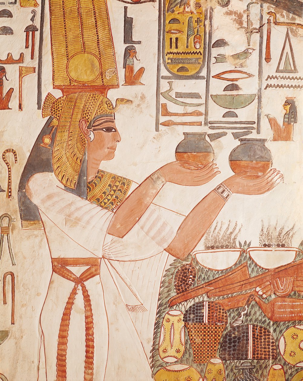 Nefertari tekemässä tarjouksen, Nefertarin haudasta (seinämaalaus) tekijältä Egyptian 19th Dynasty