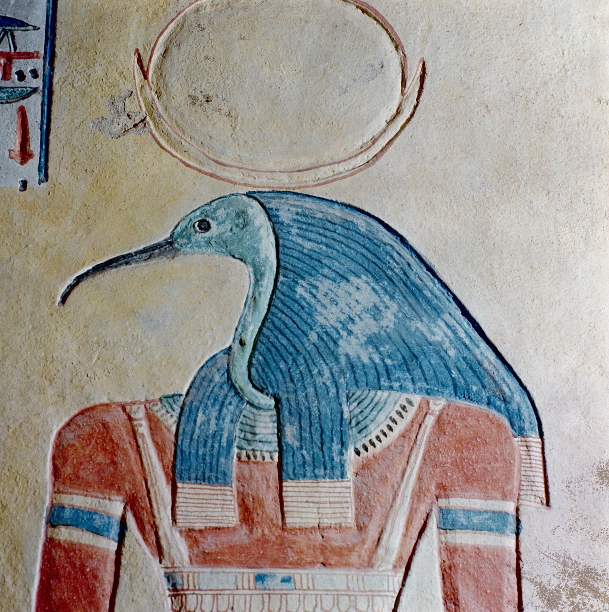 Jumala Thoth, Ramses III:n pojan prinssi Khaemwaset II:n haudasta (n. 1187-1156 eKr.) Uusi kuningaskunta (maalattu kalkkikivi) tekijältä Egyptian 20th Dynasty