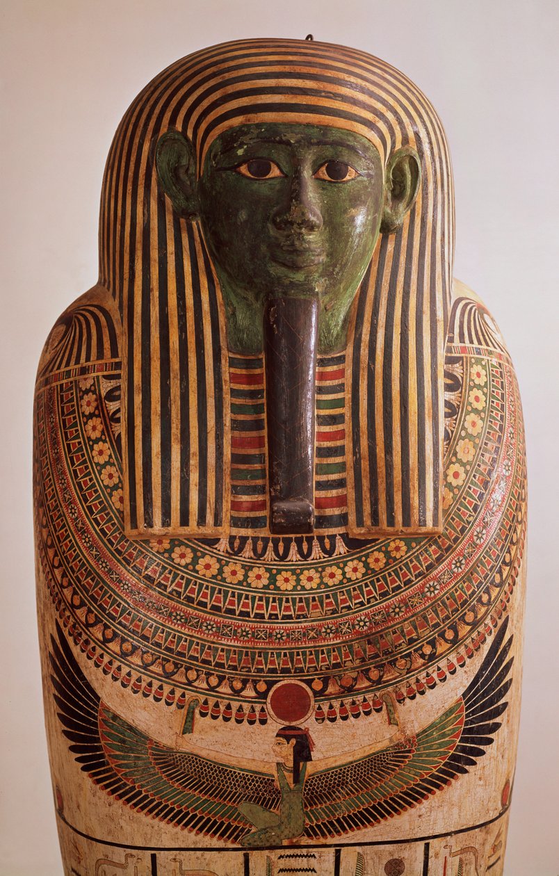 Psametik I:n sarkofagin ulkokansi (664-610 eKr.) Late period (maalattu puu) tekijältä Egyptian 26th Dynasty