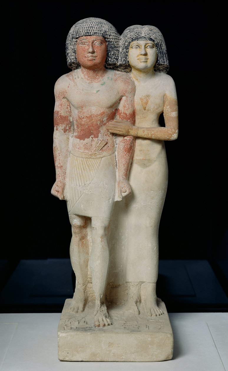 Raherkan ja Meresankhin patsas, Vanha kuningaskunta (kalkkikivi) tekijältä Egyptian 5th Dynasty