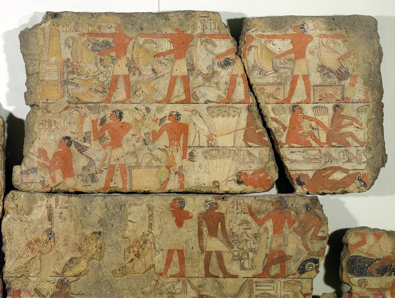 Maalauksia Metjetjin haudasta, Saqqarasta, vanhasta kuningaskunnasta (maalattu kivi) tekijältä Egyptian 6th Dynasty