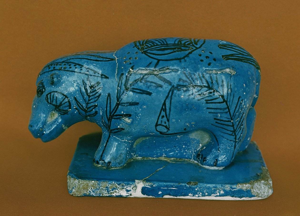 Sininen virtahepo mustalla koristelulla, Dra Aboul Naga, Middle Kingdom (fajanssi) tekijältä Egyptian 11th Dynasty
