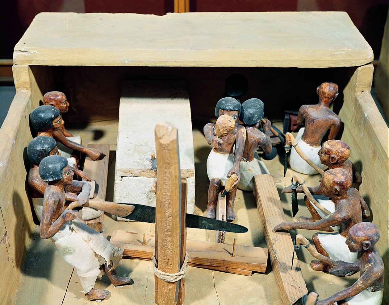 Puusepänpajan hautausmalli Meketren haudasta, Aatelisten laaksosta, Keski-Britanniasta, noin 2000 eKr. (maalattu puu) tekijältä Egyptian 11th Dynasty