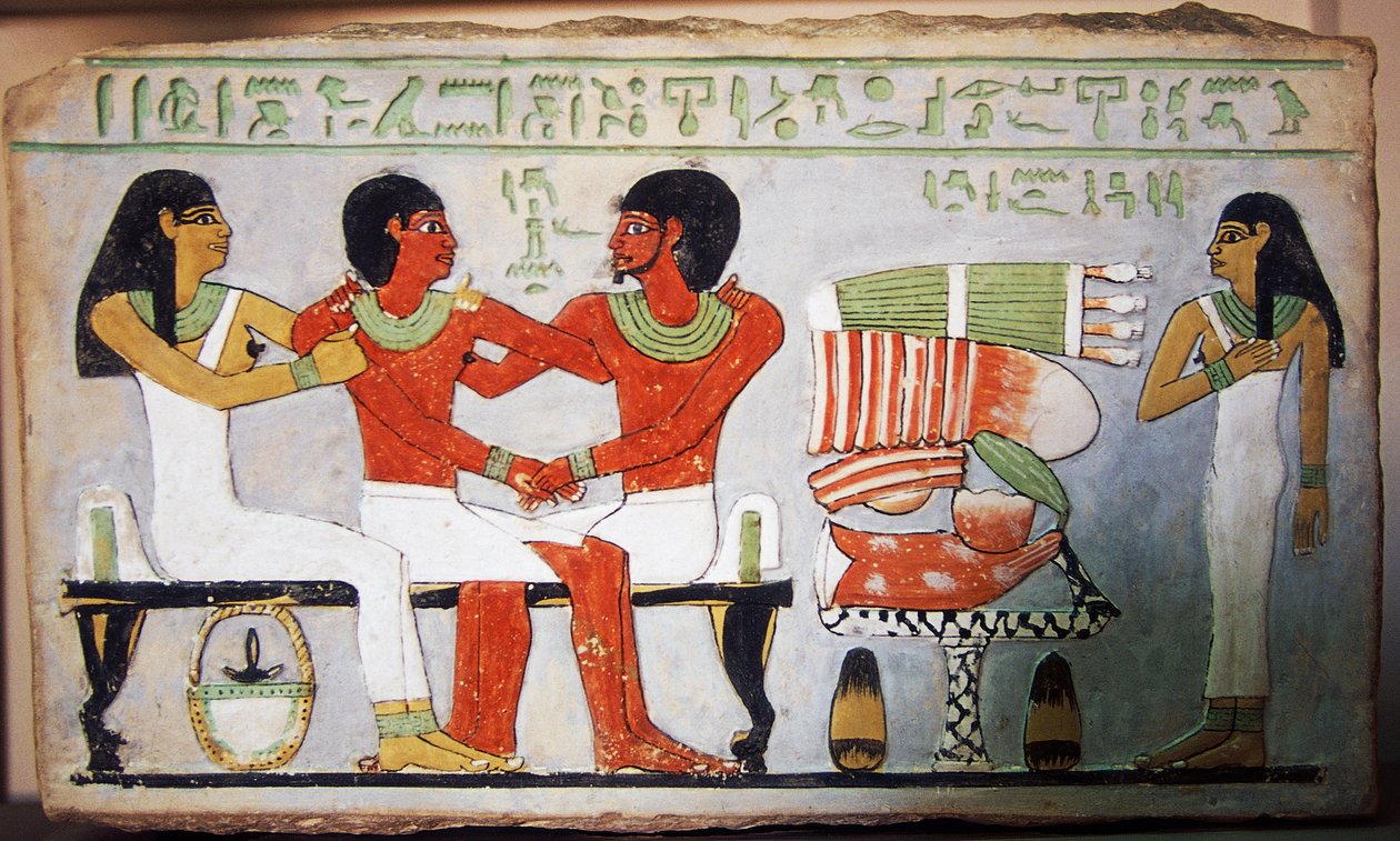 Debu Sobek ja hänen perheensä, seinämaalaus Abydosista, Egyptistä. Egyptin sivilisaatio, Keski-valtakunta, dynastia XII tekijältä Egyptian 12th Dynasty