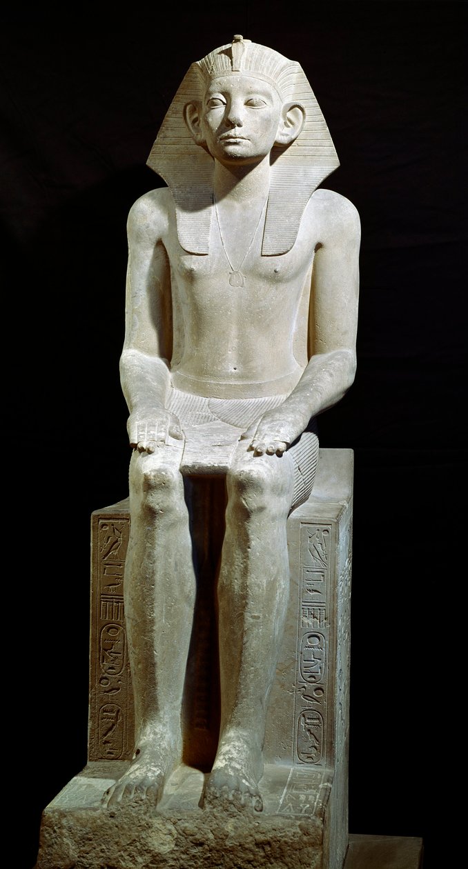 Egyptiläinen antiikki: farao Amenemhet (Amenemhat) III:n kalkkikivipatsas. 12. dynastia. 1910 eaa. Hawarasta. Himmeä. 160 cm Kairo, Egyptiläinen museo tekijältä Egyptian 12th Dynasty