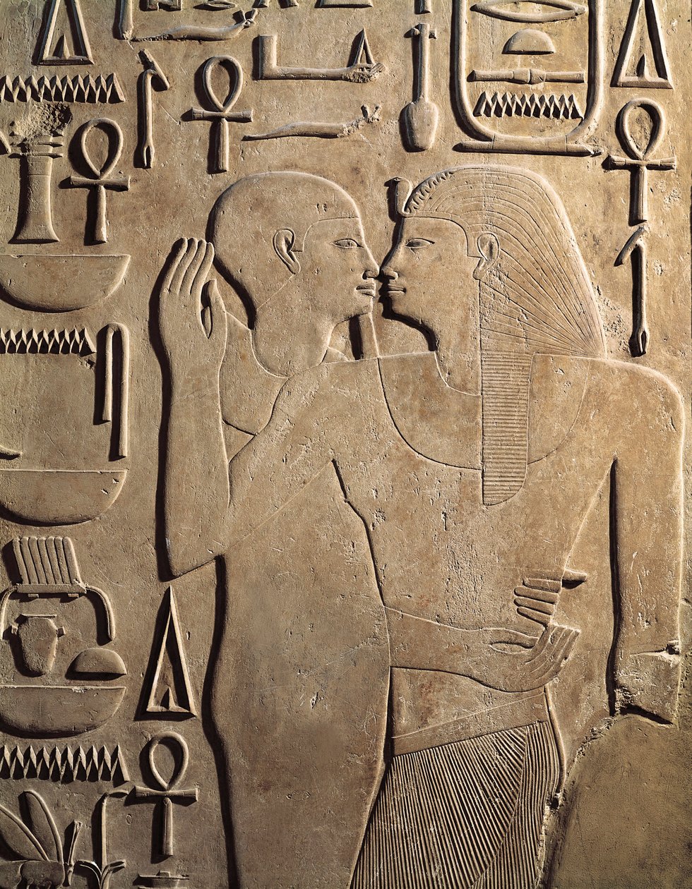 Kuningas Sesostris I jumalan Ptahin kanssa Karnakista, Sesostris I:n hauta, Keski-valtakunta, dynastia XII tekijältä Egyptian 12th Dynasty
