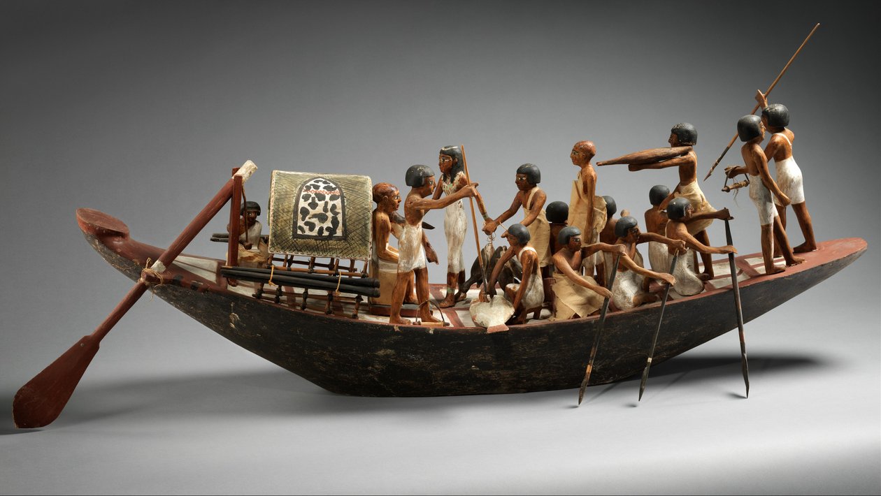 Urheiluvenemalli Meketren haudalta, n. 1981–1975 eaa. (rapattu ja maalattu puu, pellava, pellavalanka, kupari) tekijältä Egyptian 12th Dynasty