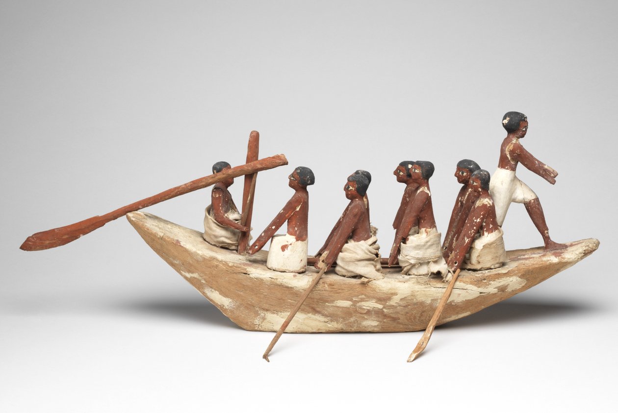 Purjeveneen pienoismalli Khetyn haudasta (Beni Hasan), Keskinen kuningaskunta, noin 2010 eaa. - 1950 eaa. (maalattu puu ja pellava). tekijältä Egyptian 12th Dynasty