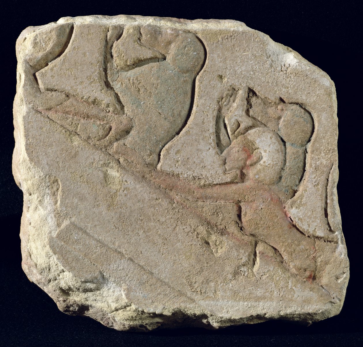 Amenophis IV (Akhenaten) paviaanien kanssa, Uusi kuningaskunta (maalattu kivi) tekijältä Egyptian 18th Dynasty