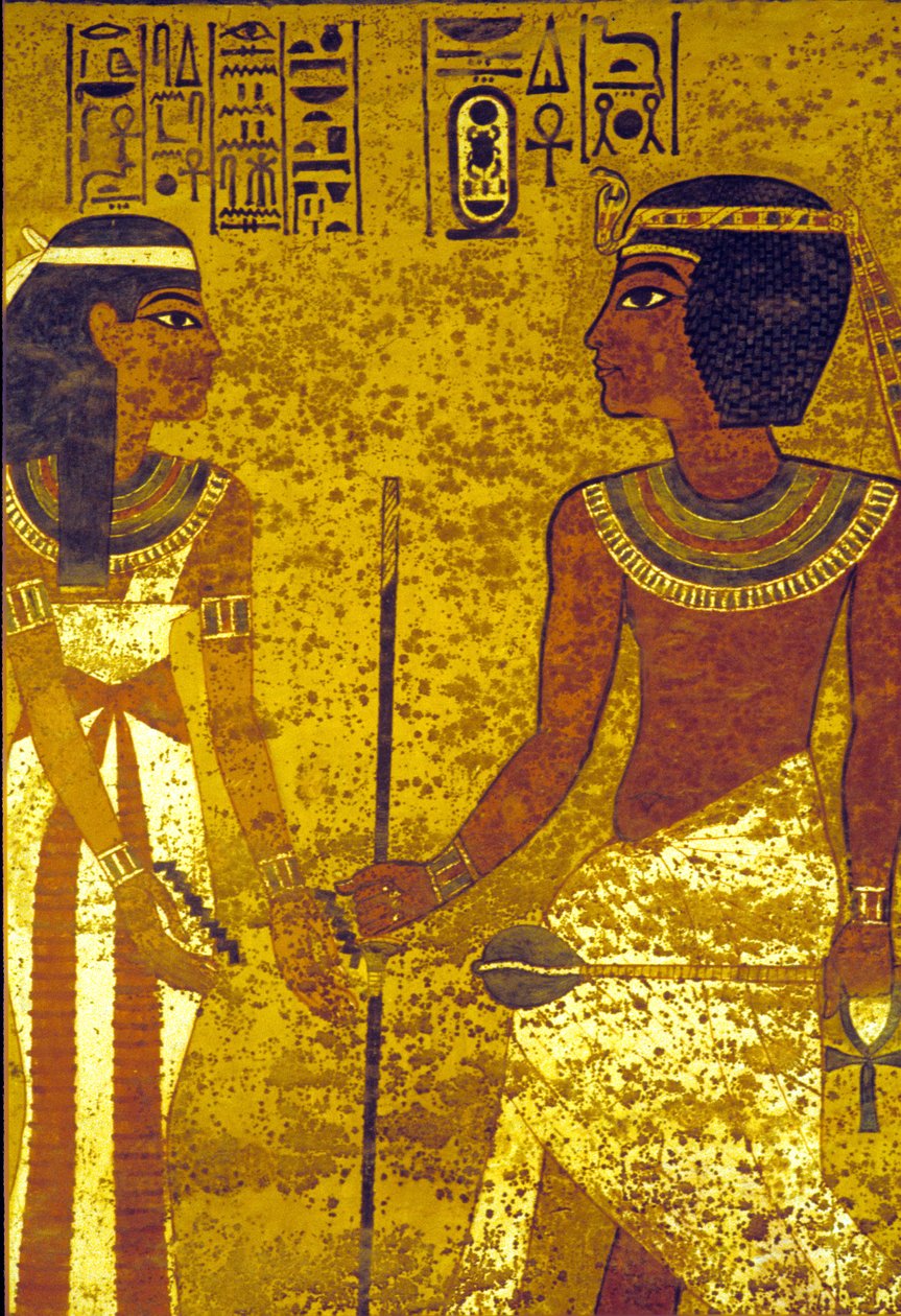 Muinainen Egypti, Tutankhamon vaimonsa kanssa, Tutankhamonin hauta, Thebes tekijältä Egyptian 18th Dynasty
