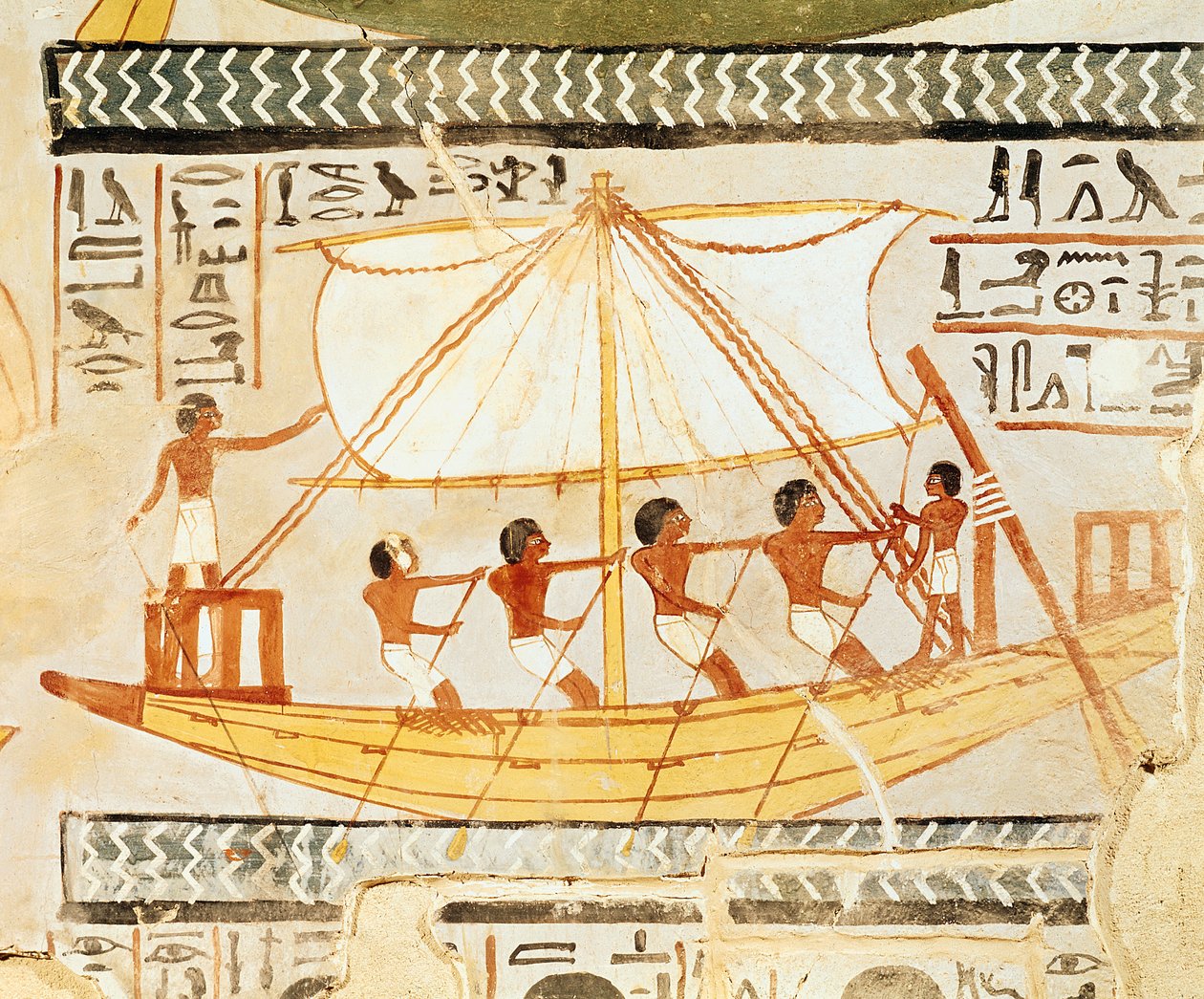 Venemiehiä Niilillä, Senneferin haudalta, Uusi kuningaskunta (seinämaalaus) tekijältä Egyptian 18th Dynasty