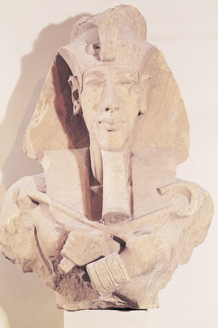 Amenophis IV:n (Akhenaten) (n. 1364-1347 eKr.) rintakuva Amunin temppelistä, Karnakista, Uudesta kuningaskunnasta, n. 1353-1337 eKr. (hiekkakivi) tekijältä Egyptian 18th Dynasty