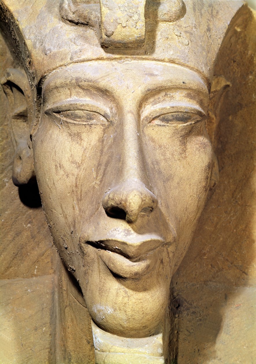 Amenophis IV:n (Akhenaten) (n. 1364-1347 eKr.) rintakuva Amunin temppelistä, Karnakista, n. 1353-1337 eKr. (hiekkakivi) (yksityiskohta) tekijältä Egyptian 18th Dynasty