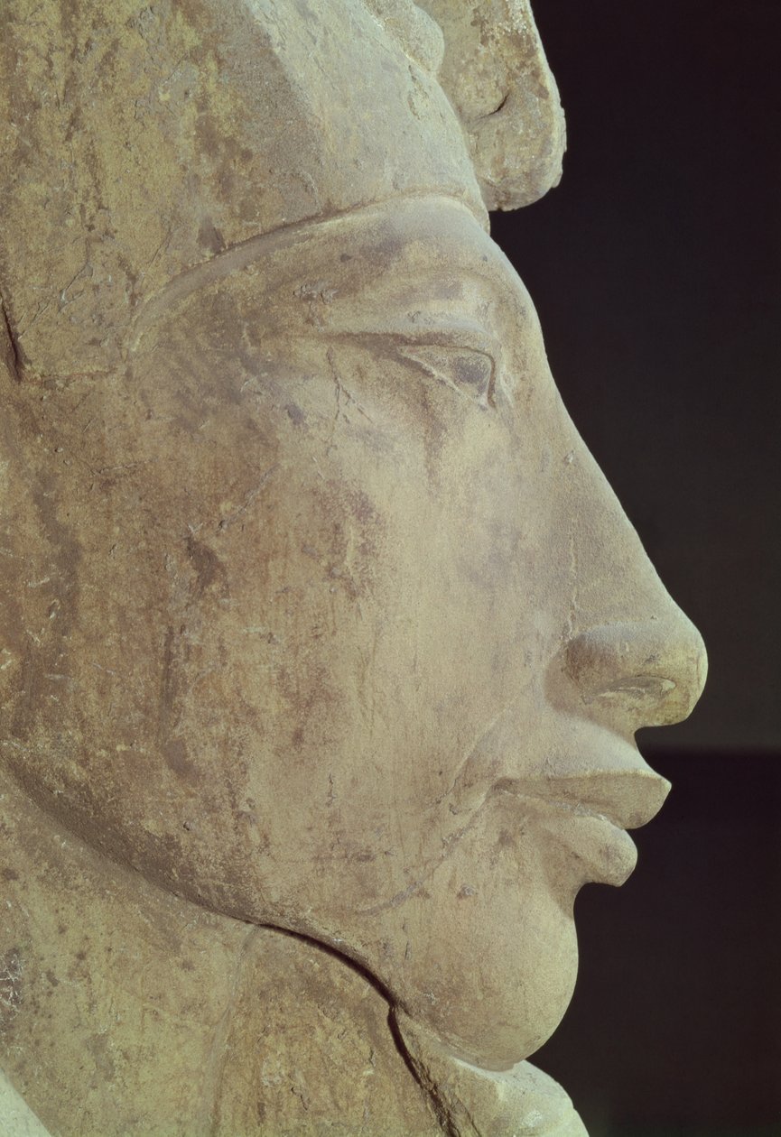 Amenophis IV:n (Akhenaten) (n. 1364-1347 eKr.) rintakuva Amunin temppelistä, Karnakista, n. 1353-1337 eKr. (hiekkakivi) (yksityiskohta) tekijältä Egyptian 18th Dynasty