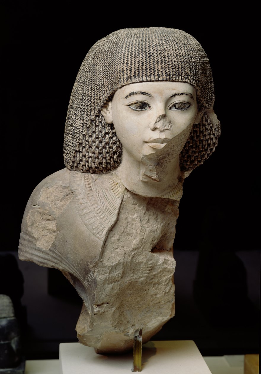 Kuninkaallisen kirjanoppineen rintakuva, Meniou, Uusi kuningaskunta, n. 1391-53 eKr. (kalkkikivi) tekijältä Egyptian 18th Dynasty