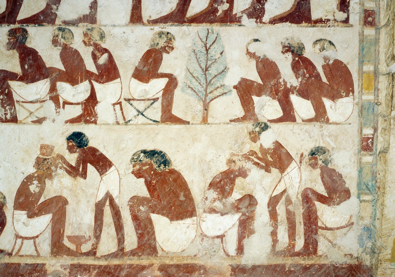 Sotilaiden hiusten leikkaus, fresko, eteläseinä, läntinen poikittaiskammio, Userhatin hauta, opettaja ja kirjuri Amenhotep II:n hallituskaudella, joka tunnetaan myös nimellä TT56, Sheikh Abd el-Qurna, Thebes. Egyptin sivilisaatio, Uusi kuningaskunta, dynas tekijältä Egyptian 18th Dynasty