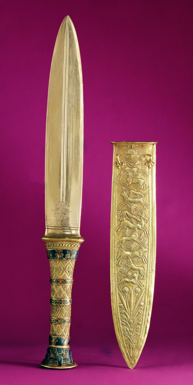 Tikari ja tuppi, Tutankhamonin haudasta (n. 1370-1352 eKr.) Uusi kuningaskunta (kulta, lapis lazulilla koristeltu) tekijältä Egyptian 18th Dynasty