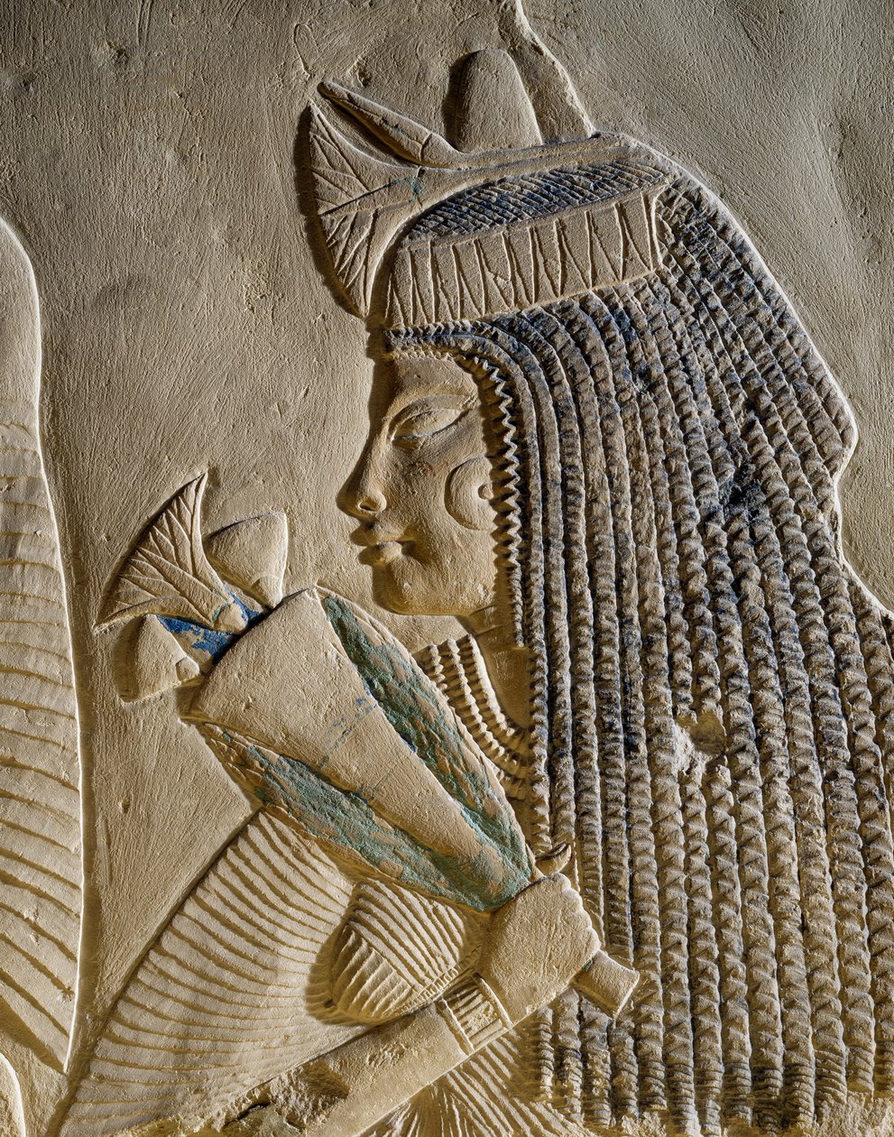 Dejat, yksityiskohta maalatusta kohokuvasta, joka kuvaa Imenmesiä ja Dejatia, kenraali Imeneminetin vanhempia, Memphisin haudasta, Egyptin sivilisaatio, Uusi valtakunta, XVIII dynastia. tekijältä Egyptian 18th Dynasty