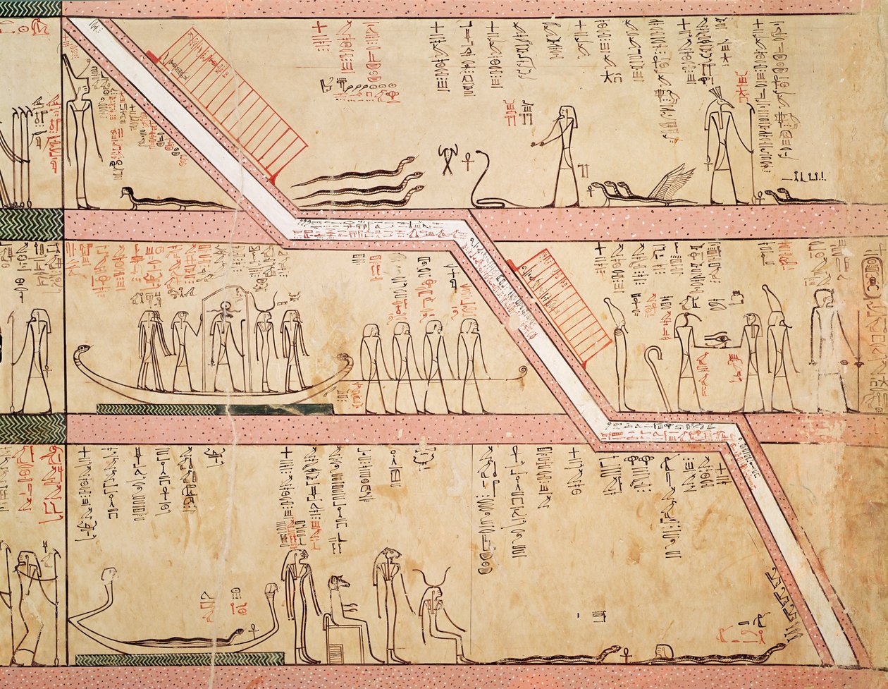 Sarkofagin laskeutuminen hautaan, Tuthmosis III:n haudasta (n. 1504-1450 eKr.) Uusi kuningaskunta (seinämaalaus) tekijältä Egyptian 18th Dynasty