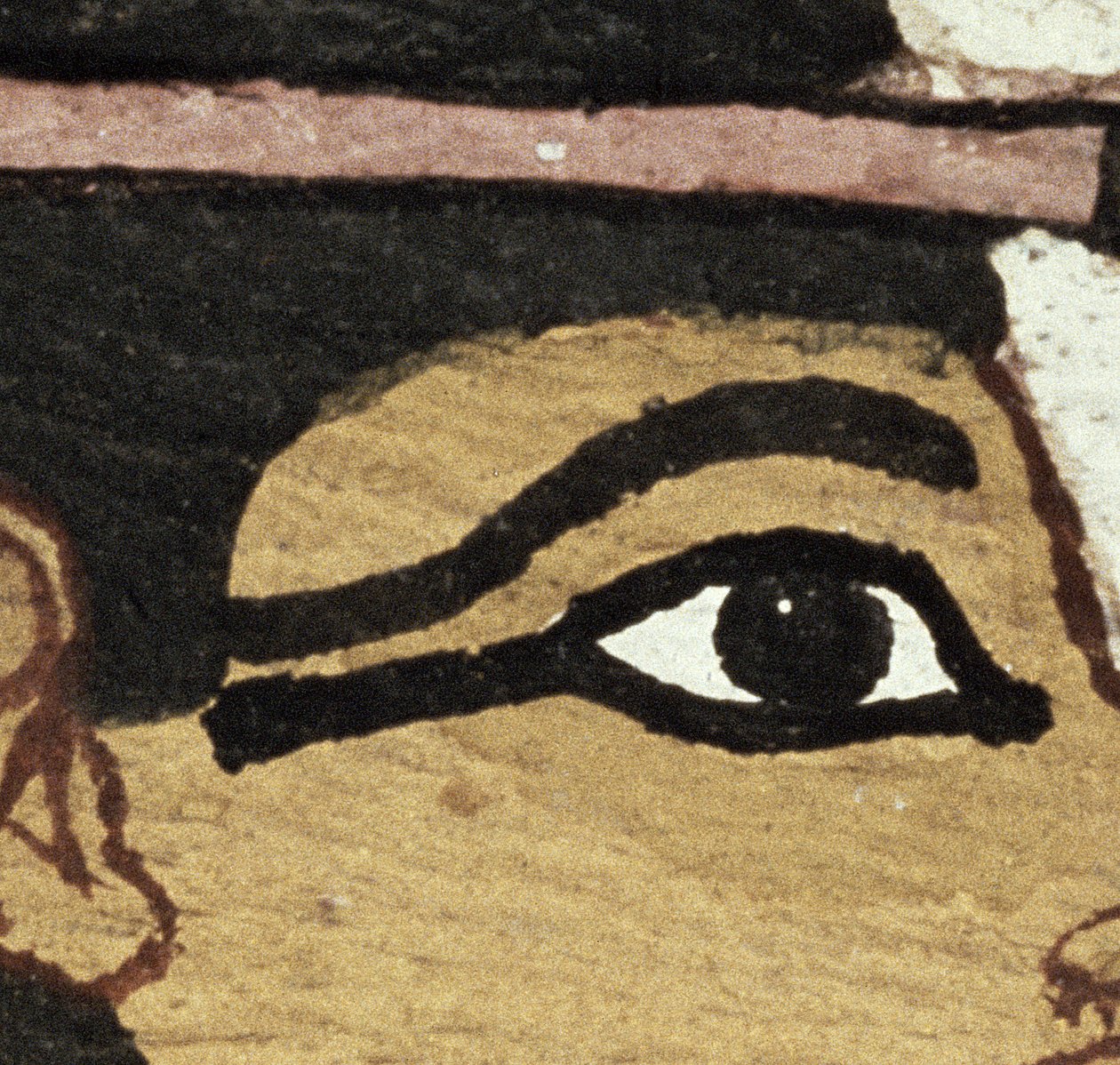 Yksityiskohta Madjan naisen sarkofagin koristeesta, n. 1450 eKr. (maalattu puu) (95067:n yksityiskohta) tekijältä Egyptian 18th Dynasty
