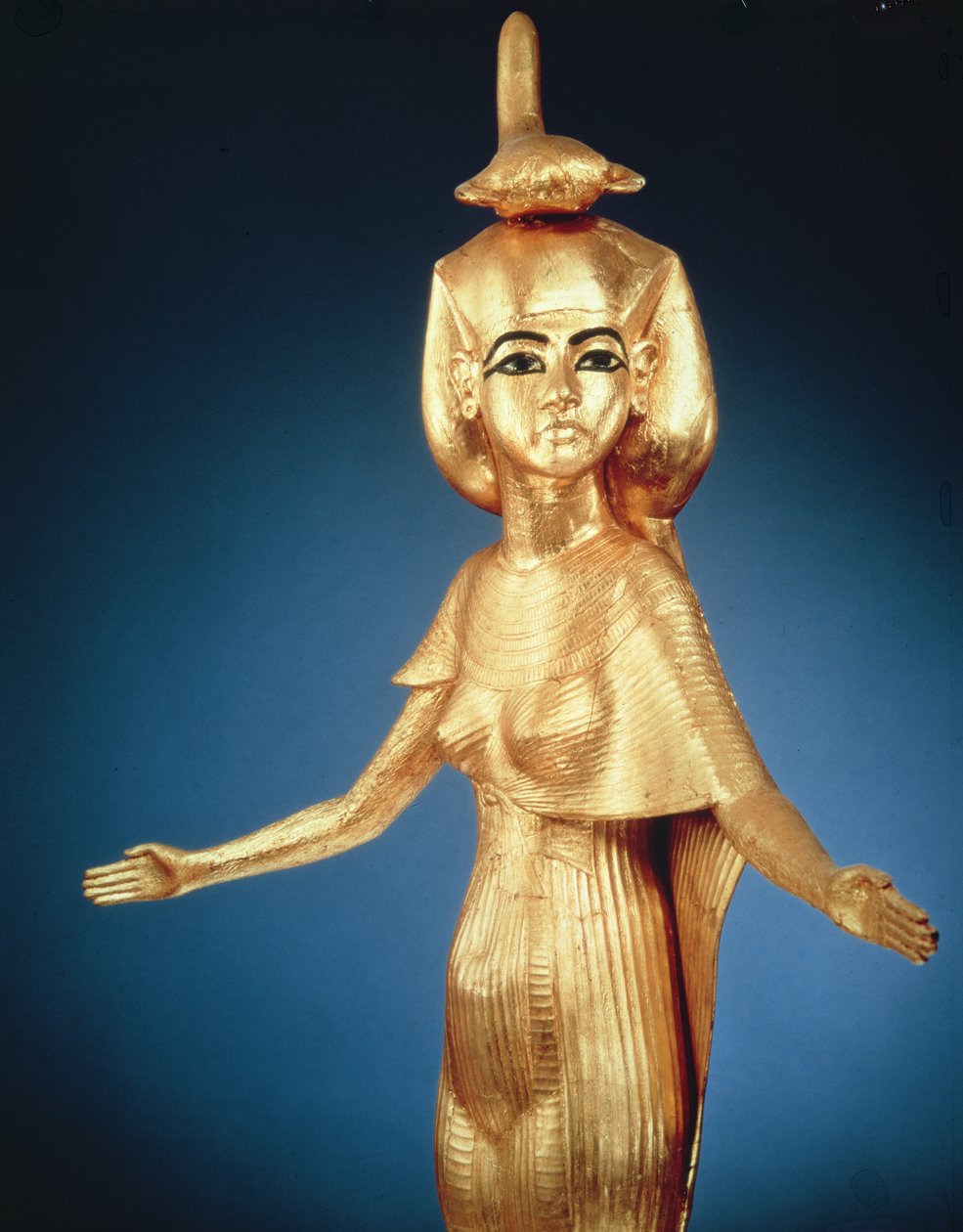 Yksityiskohta jumalatar Selketistä katospyhäköstä, Tutankhamonin haudasta, Uudesta kuningaskunnasta (kullattu puu) tekijältä Egyptian 18th Dynasty
