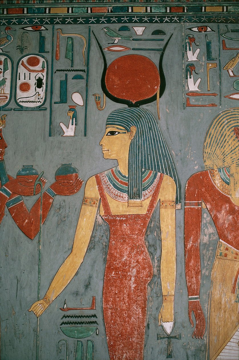 Egypti, Muinainen Thebe, Luxor, Kuninkaiden laakso, Horemhebin hauta, seinämaalaus, joka kuvaa jumalatar Isistä, Uusi valtakunta, XVIII dynastia tekijältä Egyptian 18th Dynasty