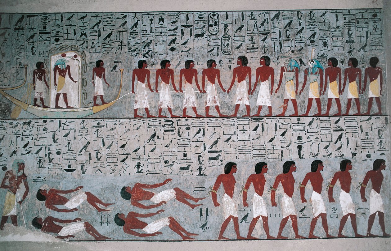 Egypti, Luxor, Kuninkaiden laakso, Horemhebin hauta, seinämaalaukset tekijältä Egyptian 18th Dynasty