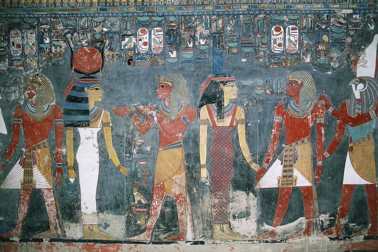 Egypti, Luxor, Kuninkaiden laakso, Horemhebin hauta, seinämaalaukset tekijältä Egyptian 18th Dynasty