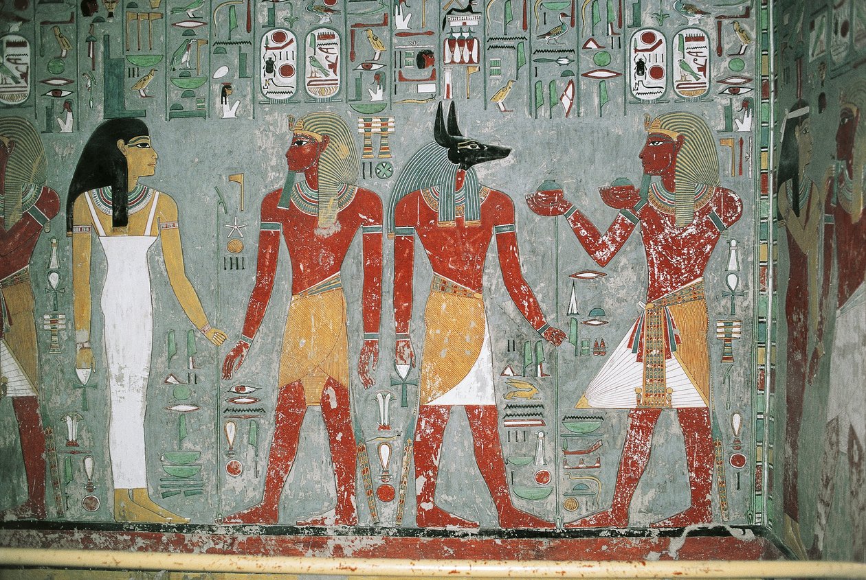 Egypti, Luxor, Kuninkaiden laakso, Horemhebin hauta, seinämaalaukset tekijältä Egyptian 18th Dynasty