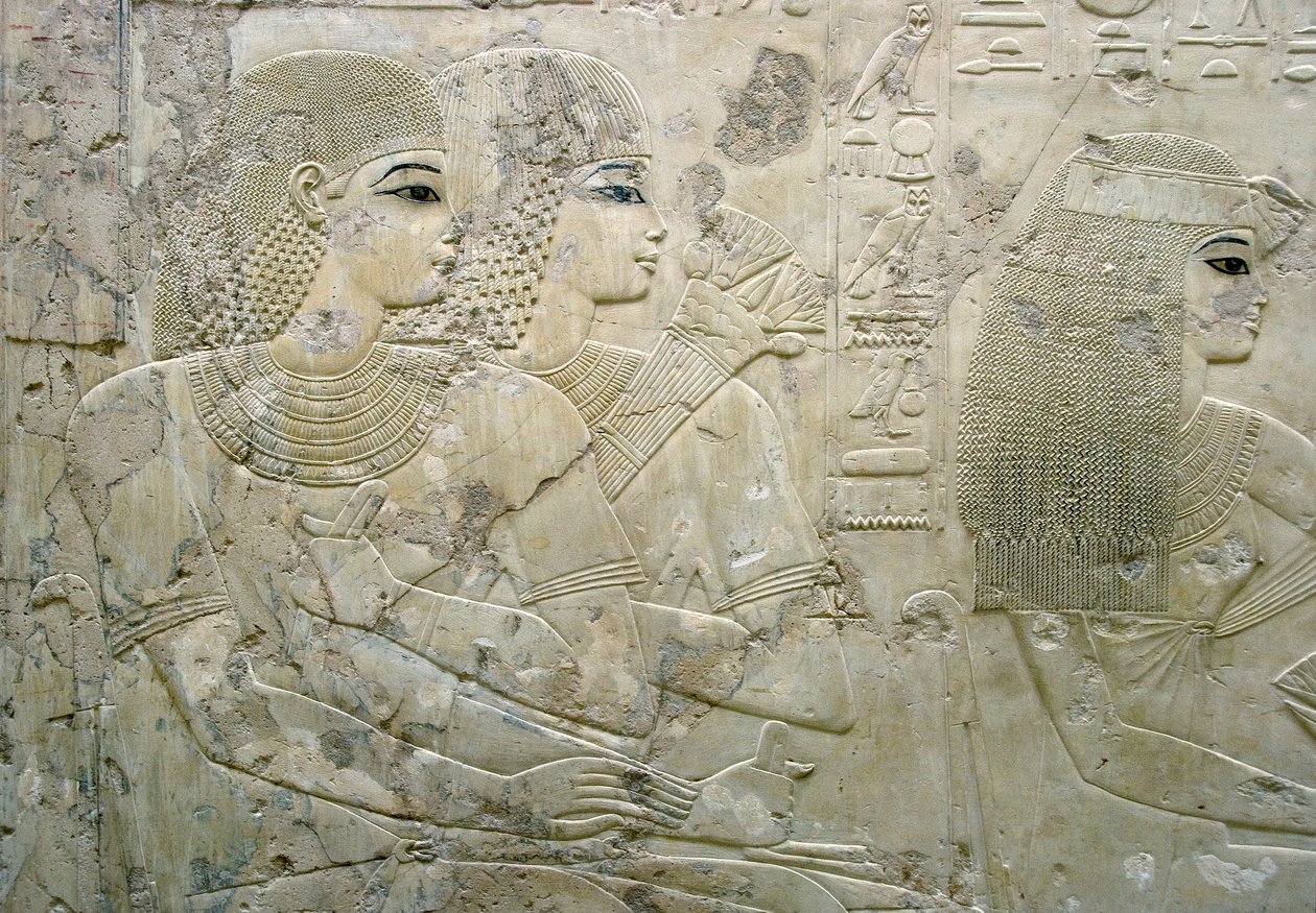 Egyptiläinen antiikki: hautajaisten vieraita edustava basreliefi - Visiiri Ramosen hauta (18. dynastia) - Luxor, Thebes, Aatelisten hauta Egypti - Egyptiläinen sivilisaatio: Basreliefi, joka kuvaa hautajaisten vieraita haudalta tekijältä Egyptian 18th Dynasty