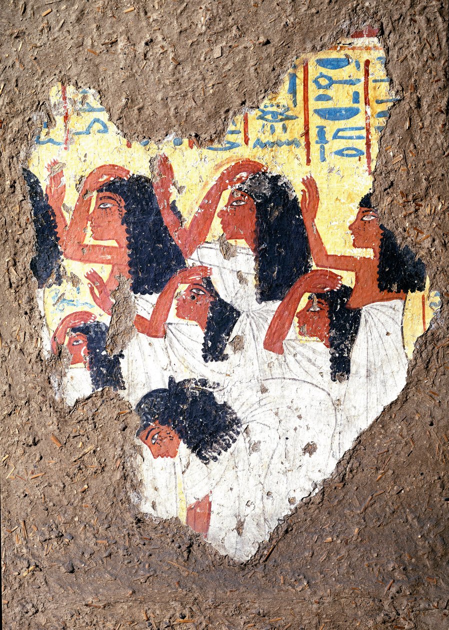 Egyptiläinen antiikki: taidemaalari Maian haudan fresko, itkevien ryhmä. 18. dynastia. Maian kappelista, Deir el-Medineh (el Medineh), New Empire Dim. 67 cm Torino, Egyptiläinen museo tekijältä Egyptian 18th Dynasty