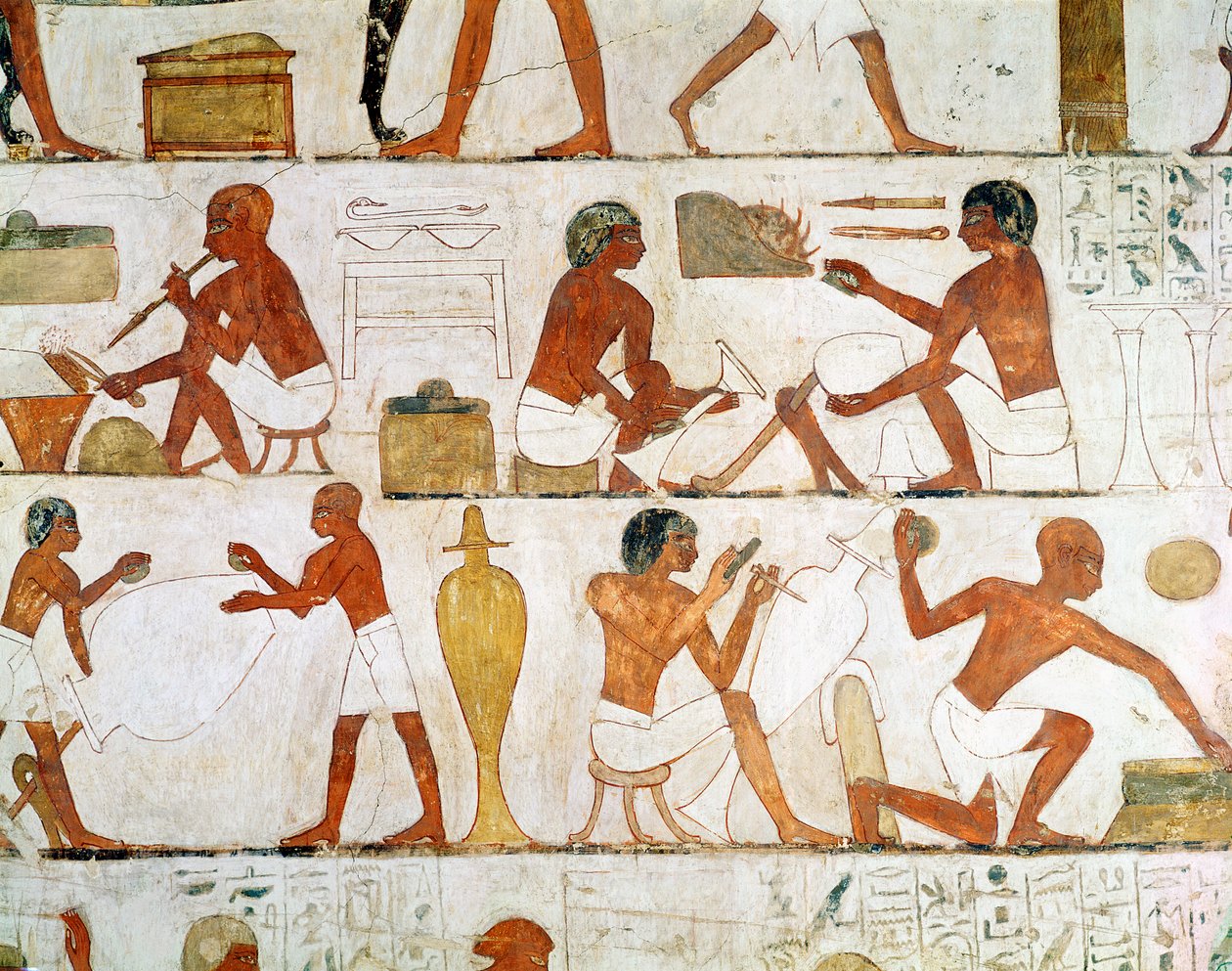 Kaiverrus ja kiillotus kultaa ja hopeaa, Rekhmiren haudasta tekijältä Egyptian 18th Dynasty