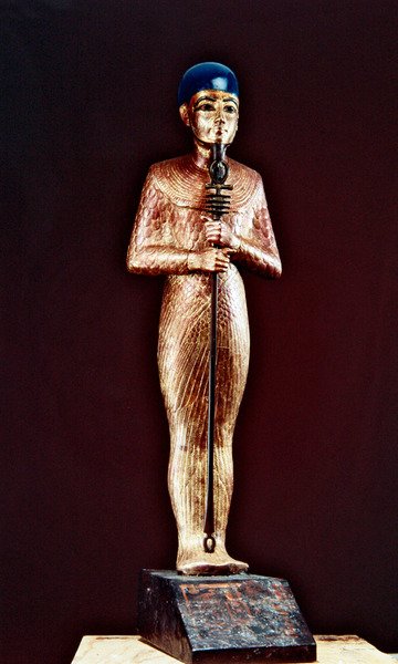 Ptahin hahmo, Tutankhamonin haudasta, Uudesta kuningaskunnasta (kullattu ja gessoitu puu fajanssilla) tekijältä Egyptian 18th Dynasty