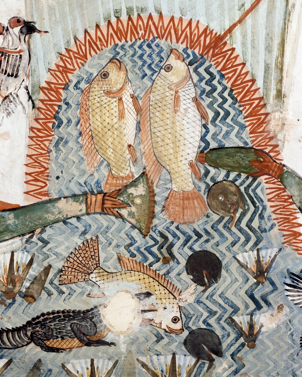 Kala, yksityiskohta metsästys- ja kalastuspaikalta suolla, fresko, pohjoisseinä, pitkittäiskammio, Theban hauta TT69, Sheikh Abd el-Qurna, Thebes (Unescon maailmanperintöluettelo) tekijältä Egyptian 18th Dynasty