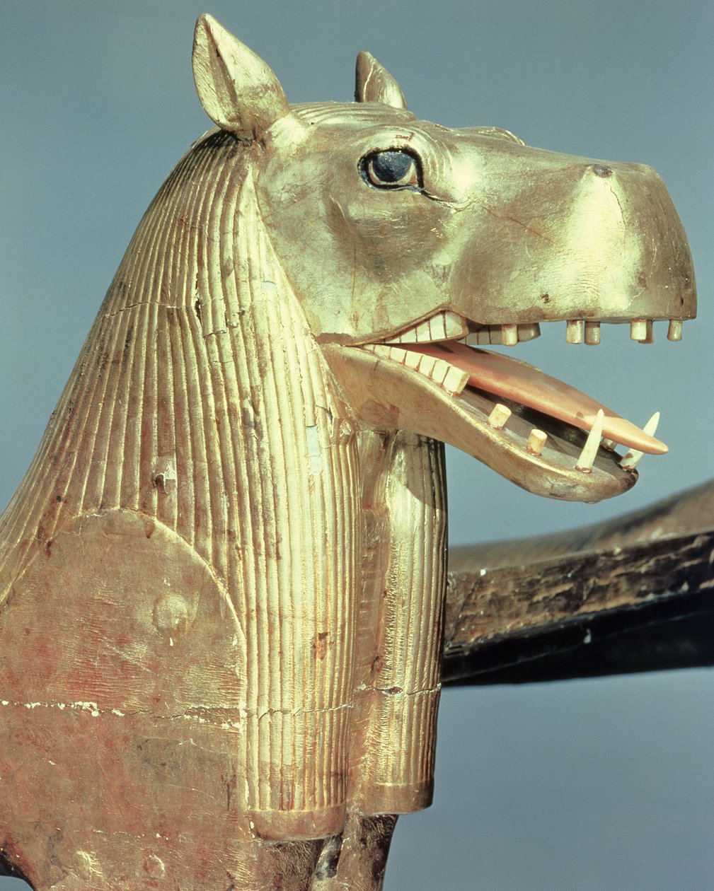 Hautaussängyn pää jumalatar Tuerisin muodossa, Tutankhamonin haudasta (n. 1370-52 eKr.) Uusi kuningaskunta (kullattu puu) tekijältä Egyptian 18th Dynasty