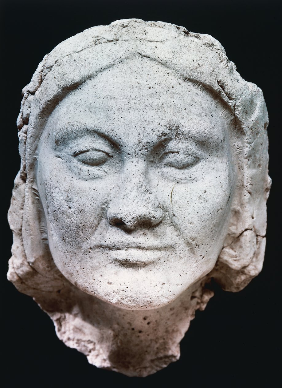 Vanhan naisen pää, Amarna-kausi (kipsi) tekijältä Egyptian 18th Dynasty