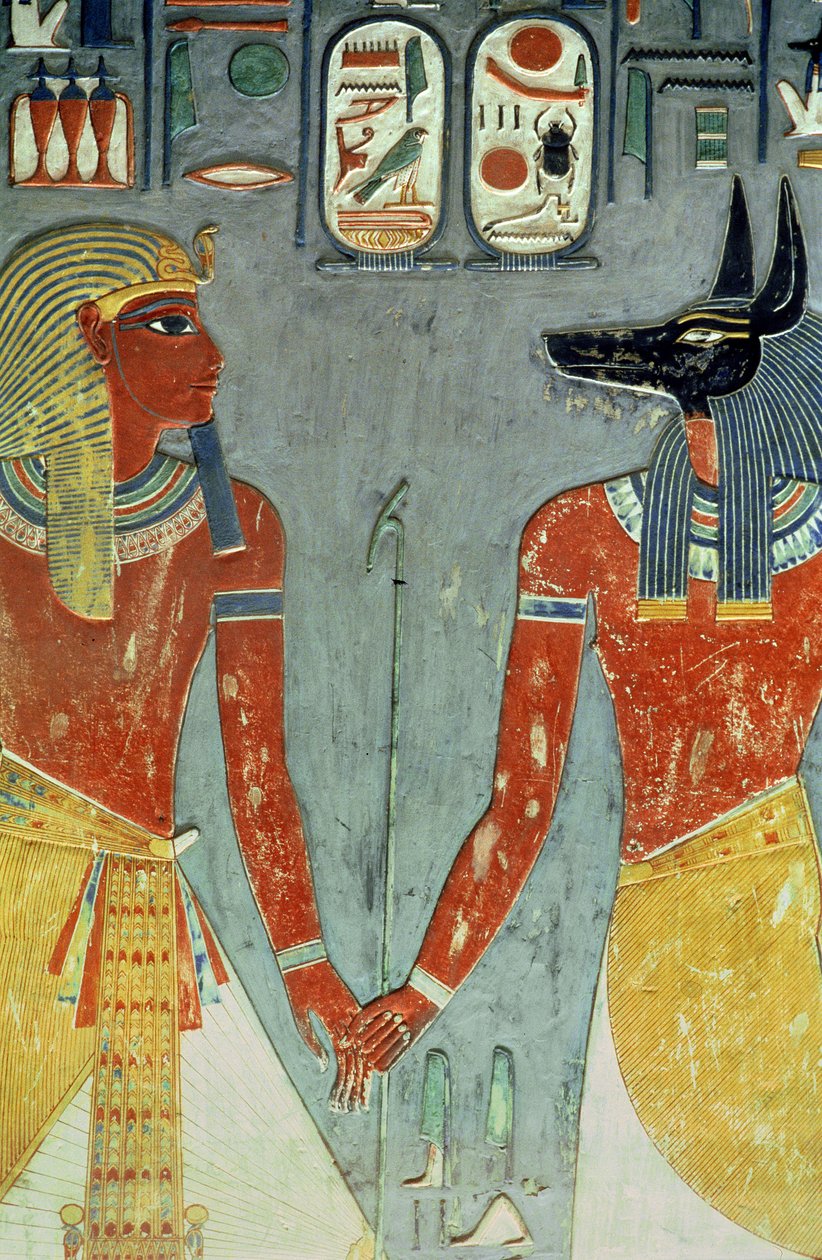 Horemheb ja Anubis, Horemhebin haudasta (n. 1323-1295 eKr.) Uusi kuningaskunta (seinämaalaus) tekijältä Egyptian 18th Dynasty