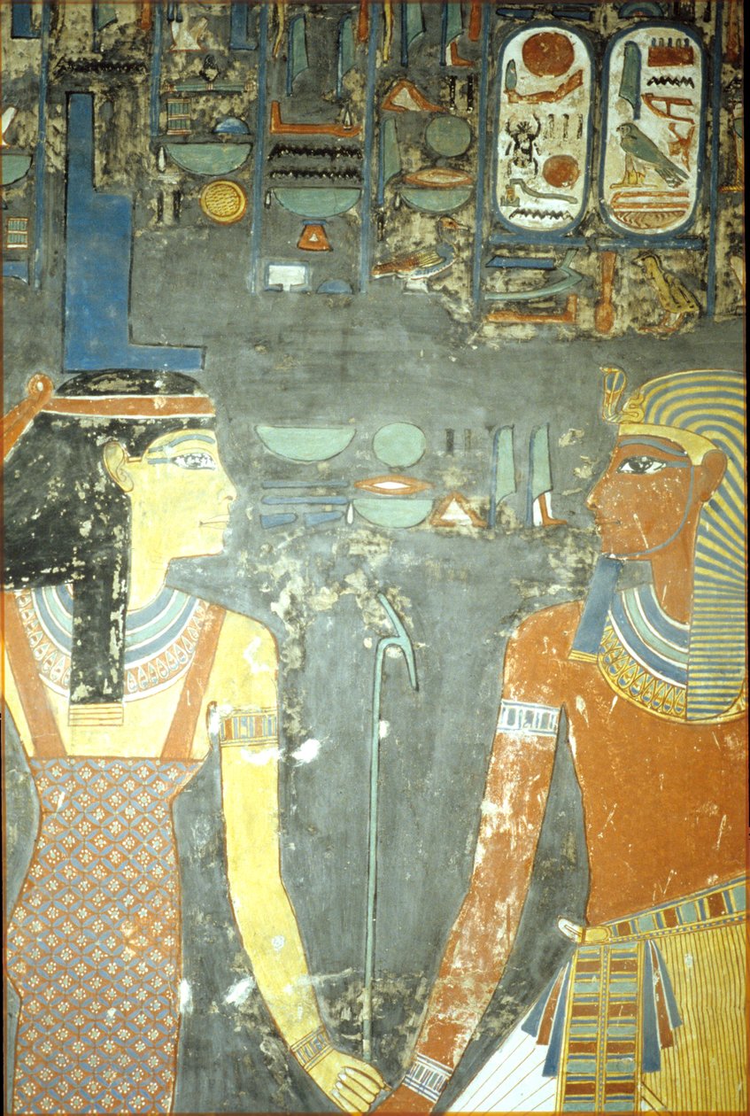 Horemheb ja Isis, Horemhebin haudasta (n. 1323-1295 eKr.) Uusi kuningaskunta (seinämaalaus) tekijältä Egyptian 18th Dynasty