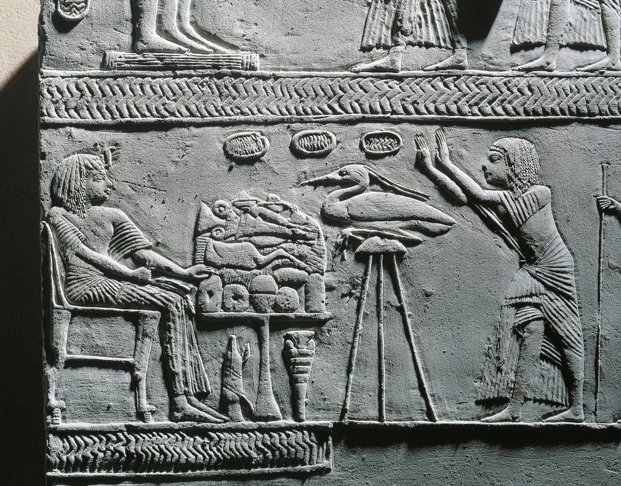 Horemheb syömässä hautajaisateriaa, reliefi Horemhebin haudasta Saqqarassa. tekijältä Egyptian 18th Dynasty