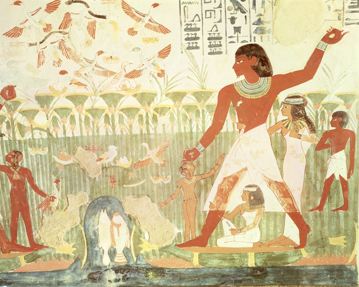 Metsästys ja kalastus, Nakhtin haudasta, Uusi kuningaskunta (seinämaalaus) tekijältä Egyptian 18th Dynasty