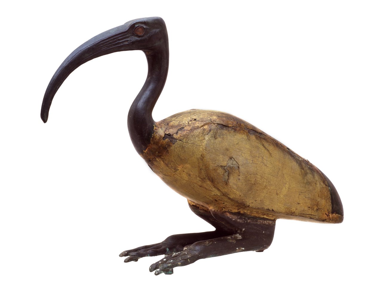 Ibis, kyykkyasennossa, n. 1350 eKr. (puu, pronssi, lasi ja kullattu) tekijältä Egyptian 18th Dynasty