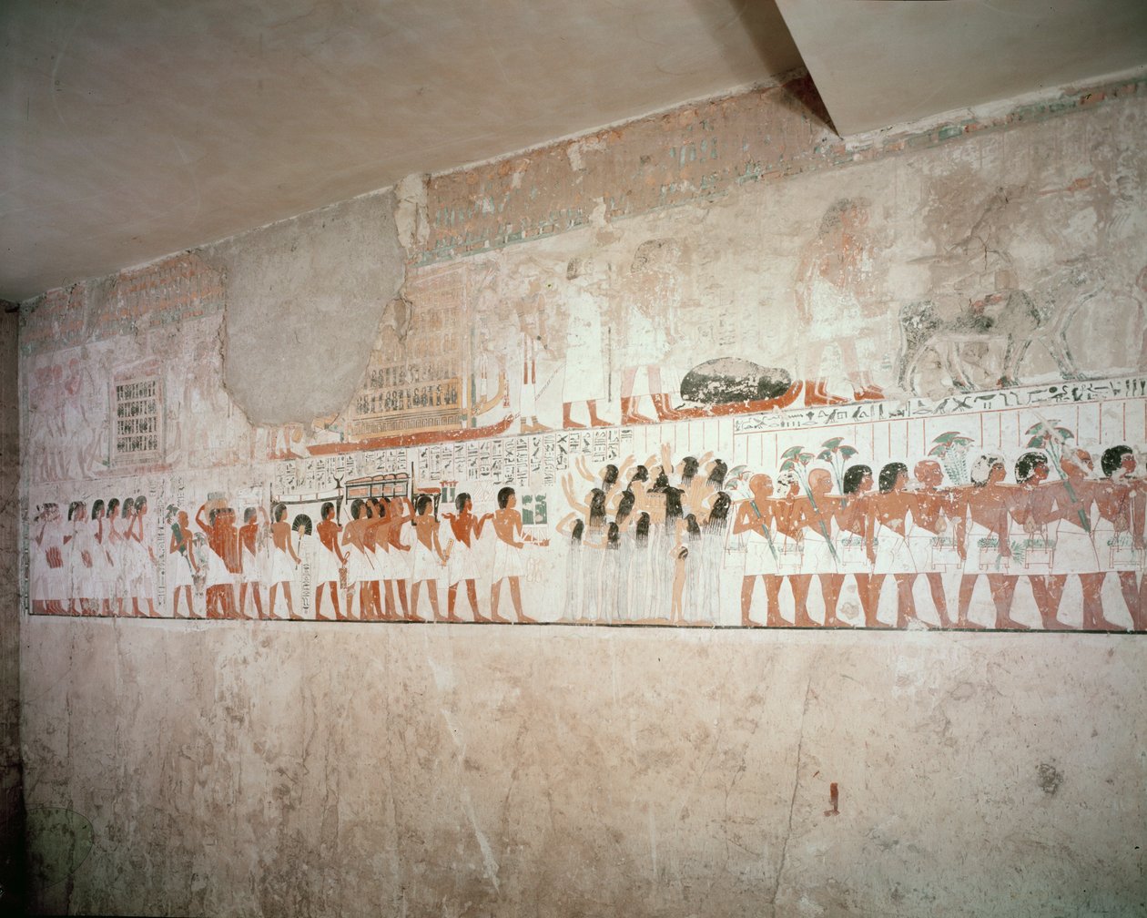 Ramosen haudan sisustus, Uusi kuningaskunta, n. 1360 eKr. (seinämaalaus) tekijältä Egyptian 18th Dynasty