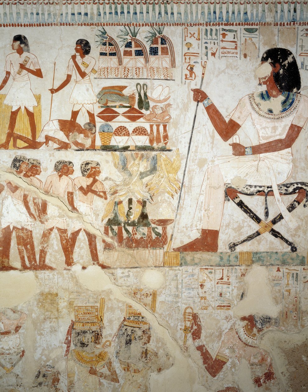 Menna valvoo työntekijöitään pelloilla, yksityiskohta Freskoista Mennan haudan eteisessä, Sheikh Abd el Qurnah Necropolis, Luxor, Thebes (Unescon maailmanperintöluettelo) tekijältä Egyptian 18th Dynasty