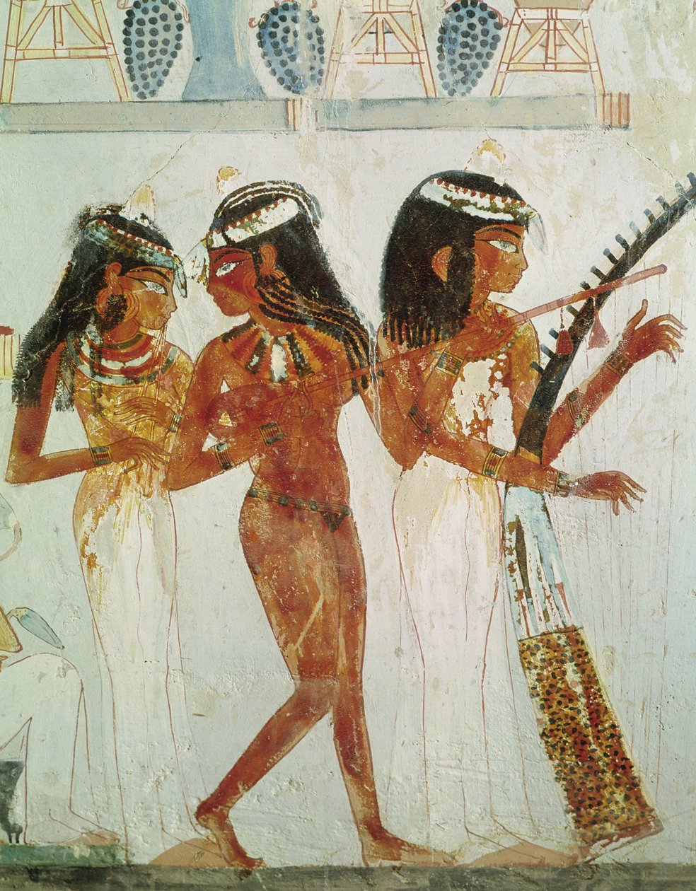 Muusikot ja tanssija, Nakhtin haudasta, Uudesta kuningaskunnasta (seinämaalaus) tekijältä Egyptian 18th Dynasty
