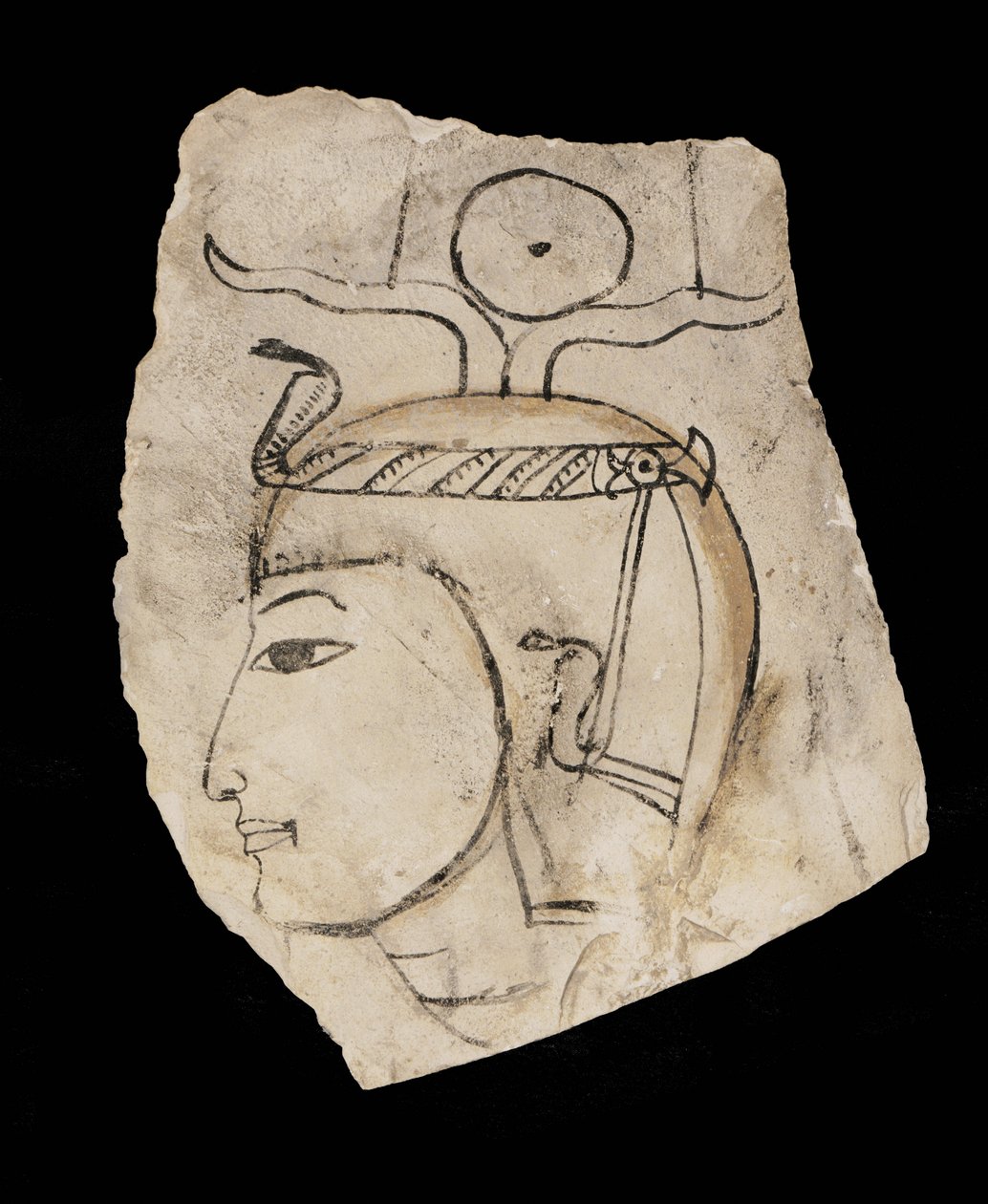 Ostrakoni, jossa on faarao Amenhotep I:n muotokuva, Deir el Medinan käsityöläisten kunnioitettu suojelija ... tekijältä Egyptian 18th Dynasty