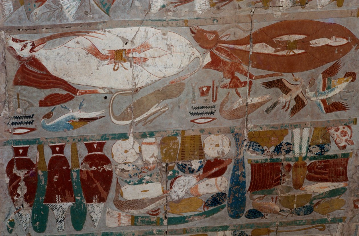Maalattu perusreliefi, kuningatar Hatsepsutin hautajaistemppeli, Djeser-Djeseru (Pyhäin pyhä), Deir el-Bahri, Luxor, Thebe (Unescon maailmanperintöluettelo). tekijältä Egyptian 18th Dynasty